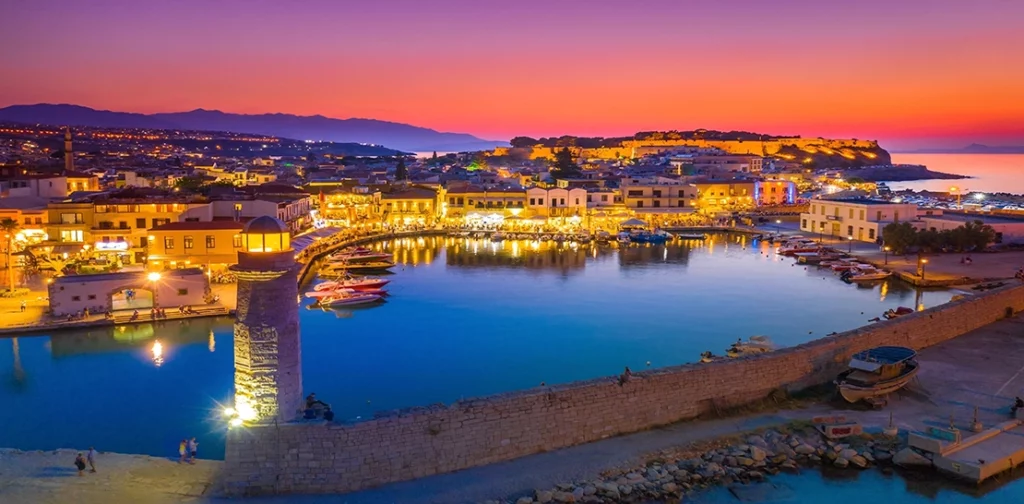 Rethymno Venetian harbor at night